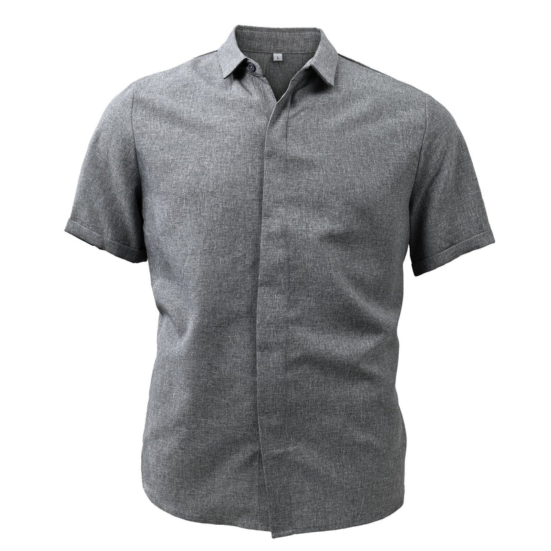 Chemise Homme en Coton et Lin – Manches Courtes – Col Classique – Unie & Respirante