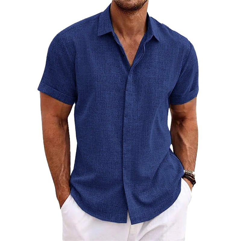 Chemise Homme en Coton et Lin – Manches Courtes – Col Classique – Unie & Respirante