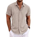 Chemise Homme en Coton et Lin – Manches Courtes – Col Classique – Unie & Respirante