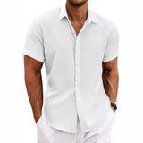Chemise Homme en Coton et Lin – Manches Courtes – Col Classique – Unie & Respirante