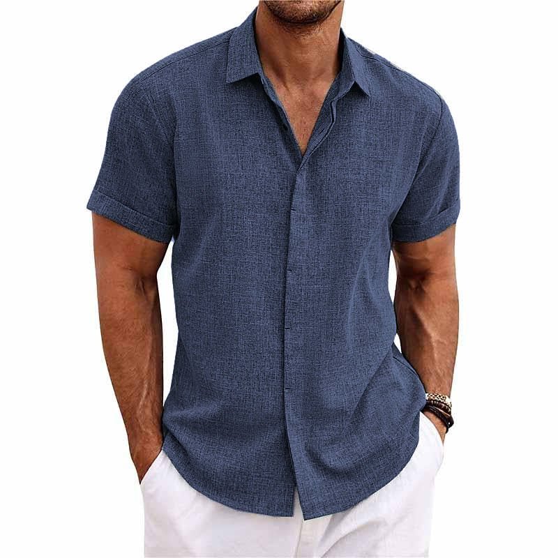 Chemise Homme en Coton et Lin – Manches Courtes – Col Classique – Unie & Respirante