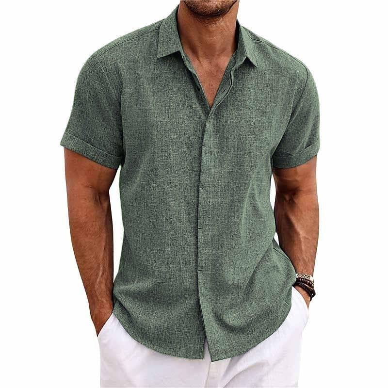 Chemise Homme en Coton et Lin – Manches Courtes – Col Classique – Unie & Respirante
