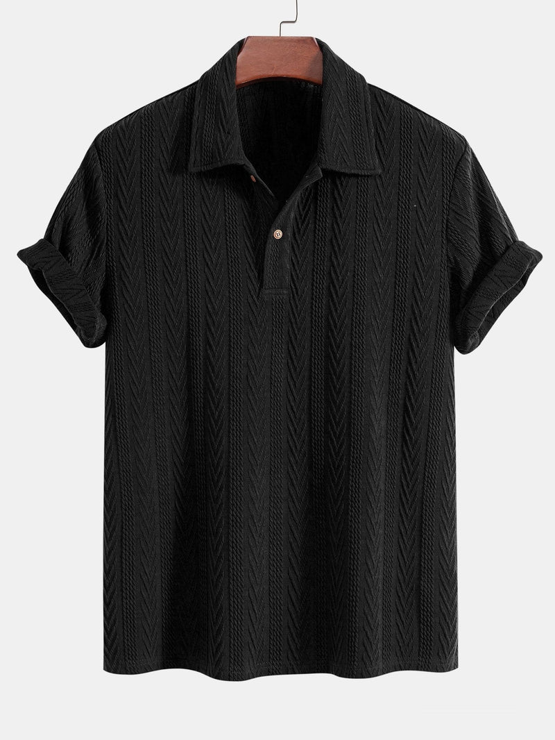 Polo Tricoté à Motif Jacquard Géométrique – Élégance Moderne & Confort Absolu