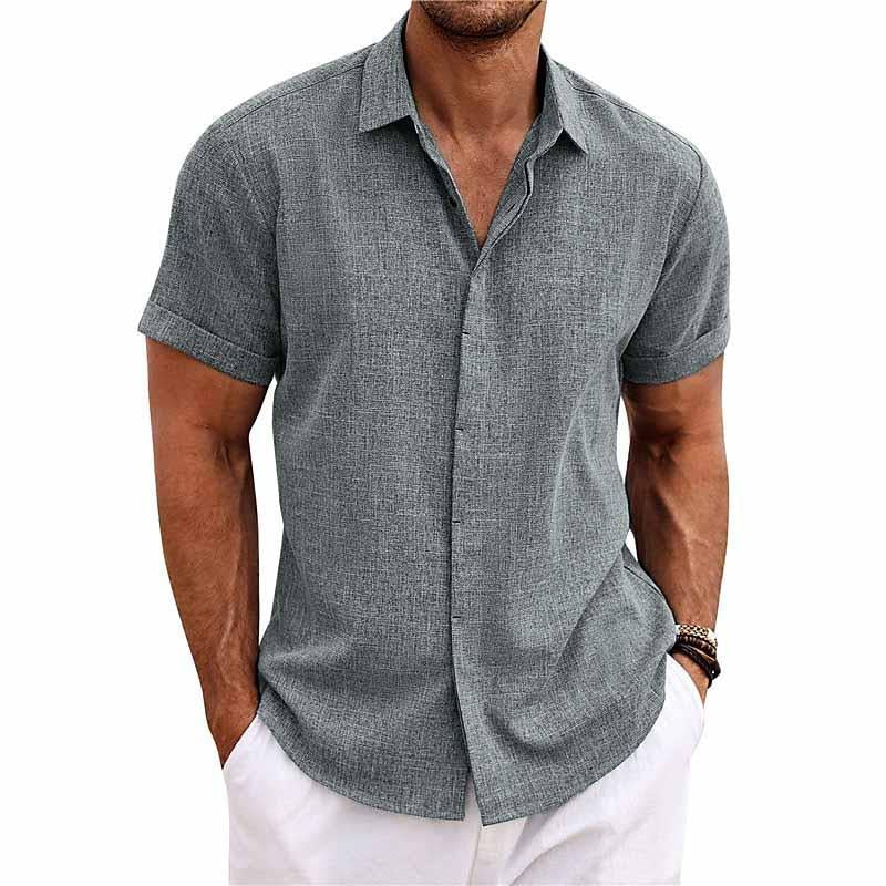 Chemise Homme en Coton et Lin – Manches Courtes – Col Classique – Unie & Respirante