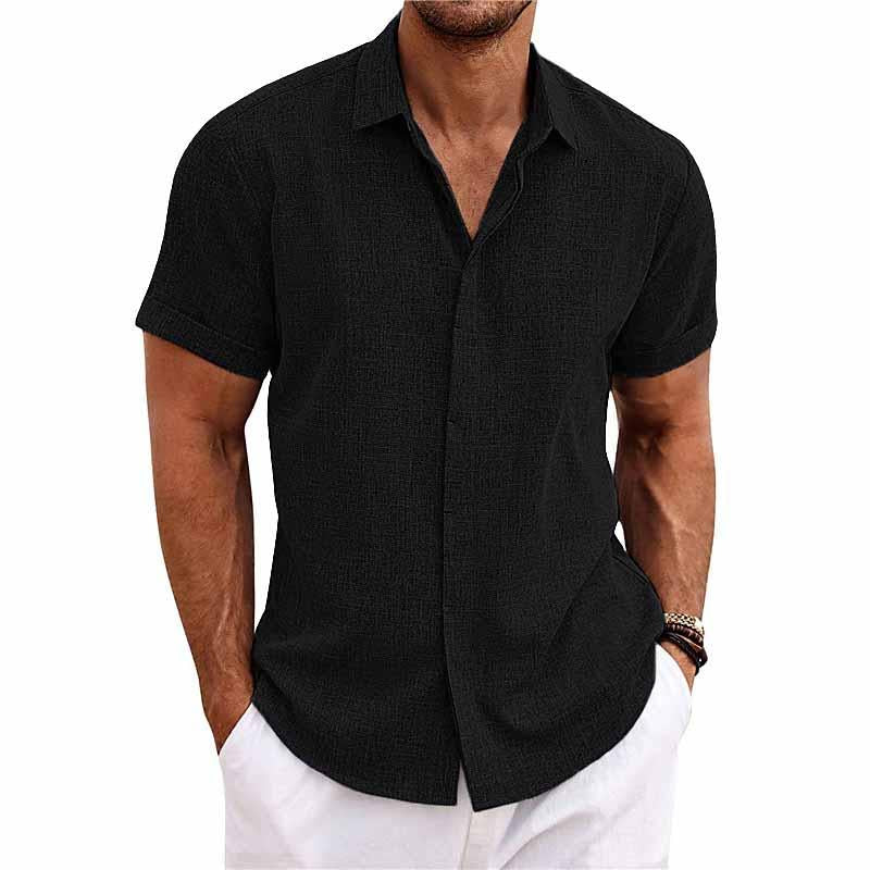 Chemise Homme en Coton et Lin – Manches Courtes – Col Classique – Unie & Respirante