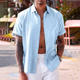 Chemise Homme en Coton et Lin – Manches Courtes – Col Classique – Unie & Respirante