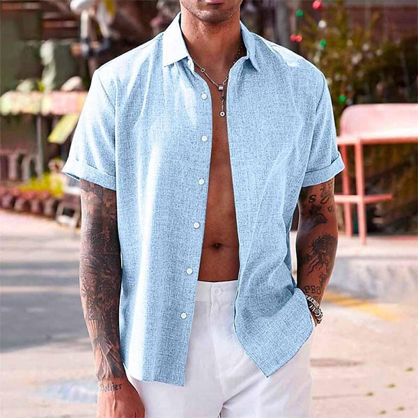 Chemise Homme en Coton et Lin – Manches Courtes – Col Classique – Unie & Respirante