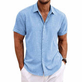 Chemise Homme en Coton et Lin – Manches Courtes – Col Classique – Unie & Respirante
